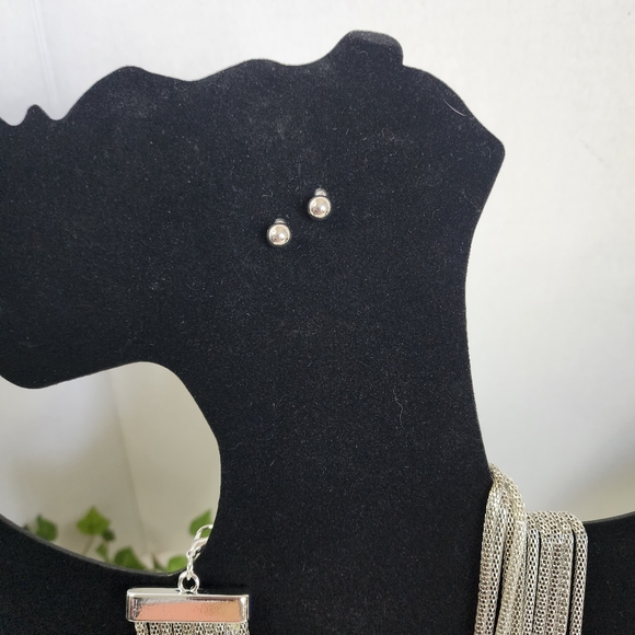 Silver Multi Strand Necklace Earrings Set - Picture 9 of 9